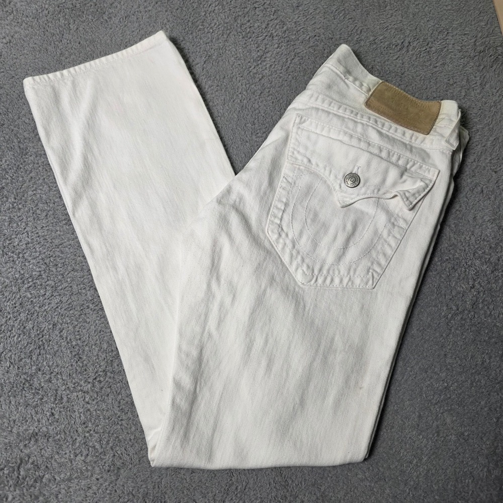 True Religion Mens 33 Ricky Straight Leg Jeans White Horseshoe Flap Pocket USA